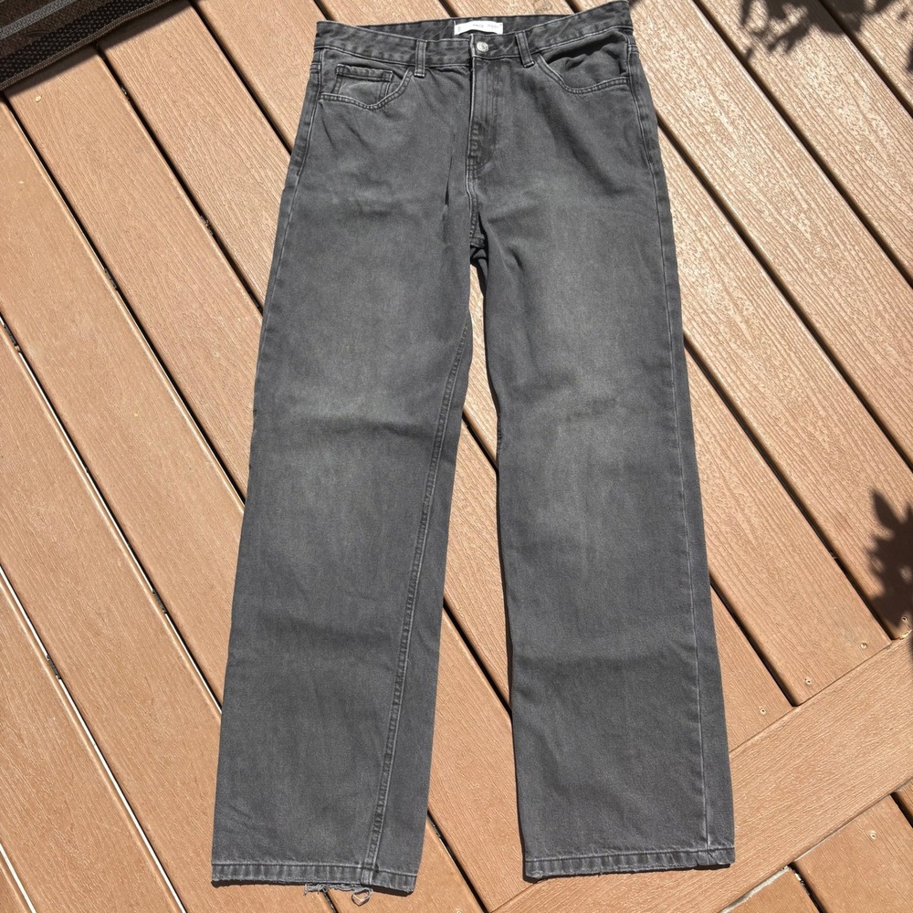 Mango Wide Leg Jeans Women Size 10 Washed Black Good High Waisted Denim